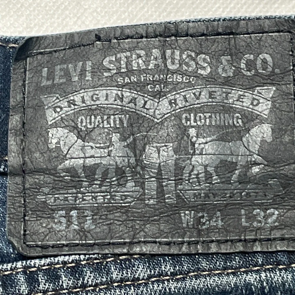 Levis 511 Jeans Mens 34x32 Slim Fit Distressed Blue Denim Button Fly